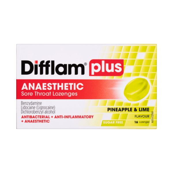 Difflam Plus Anaesthetic Sore Throat Lozenges Pineapple & Lime Flavour