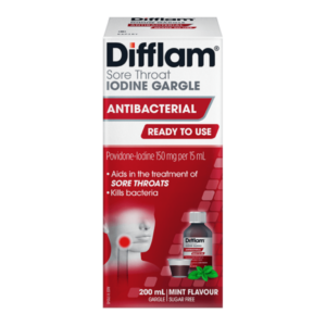 Difflam Sore Throat Gargle With Iodine 3d front product image