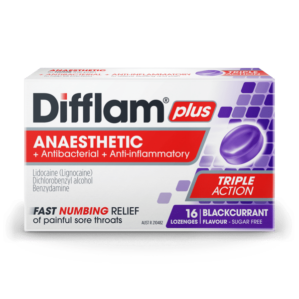 Difflam Plus Anaesthetic Sore Throat Lozenges Blackcurrant Flavour