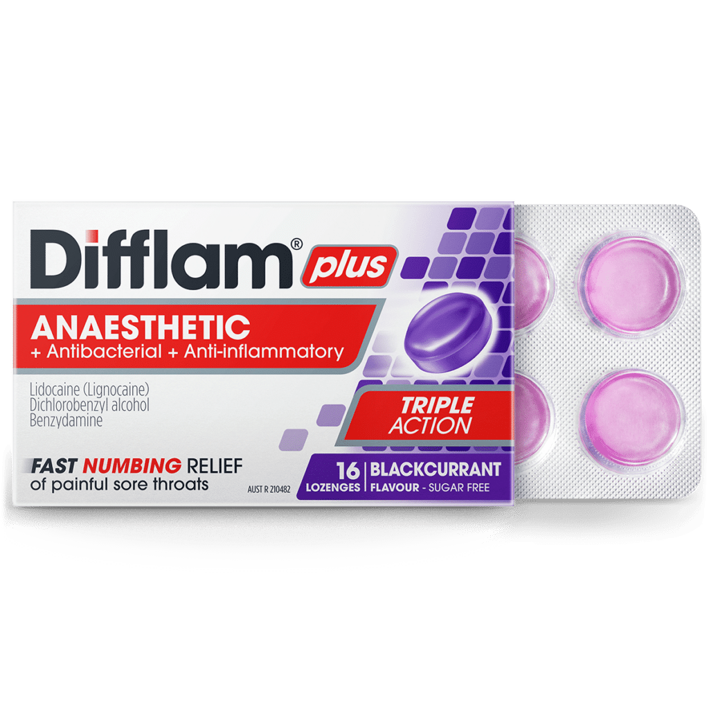 Difflam Plus Anaesthetic Sore Throat Lozenges Blackcurrant Flavour
