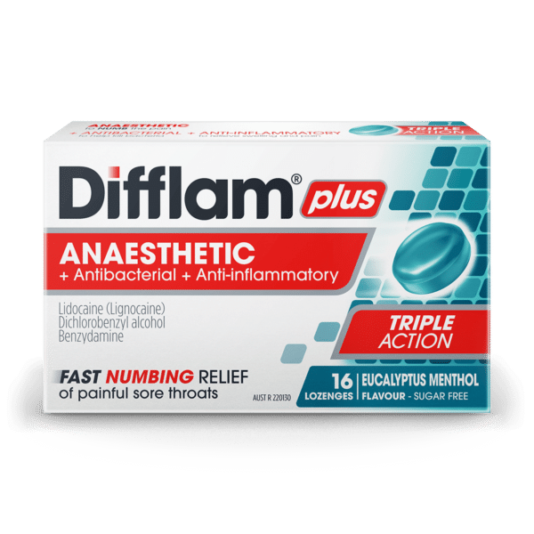 Difflam Plus Anaesthetic Sore Throat Lozenges Eucalyptus & Menthol Flavour