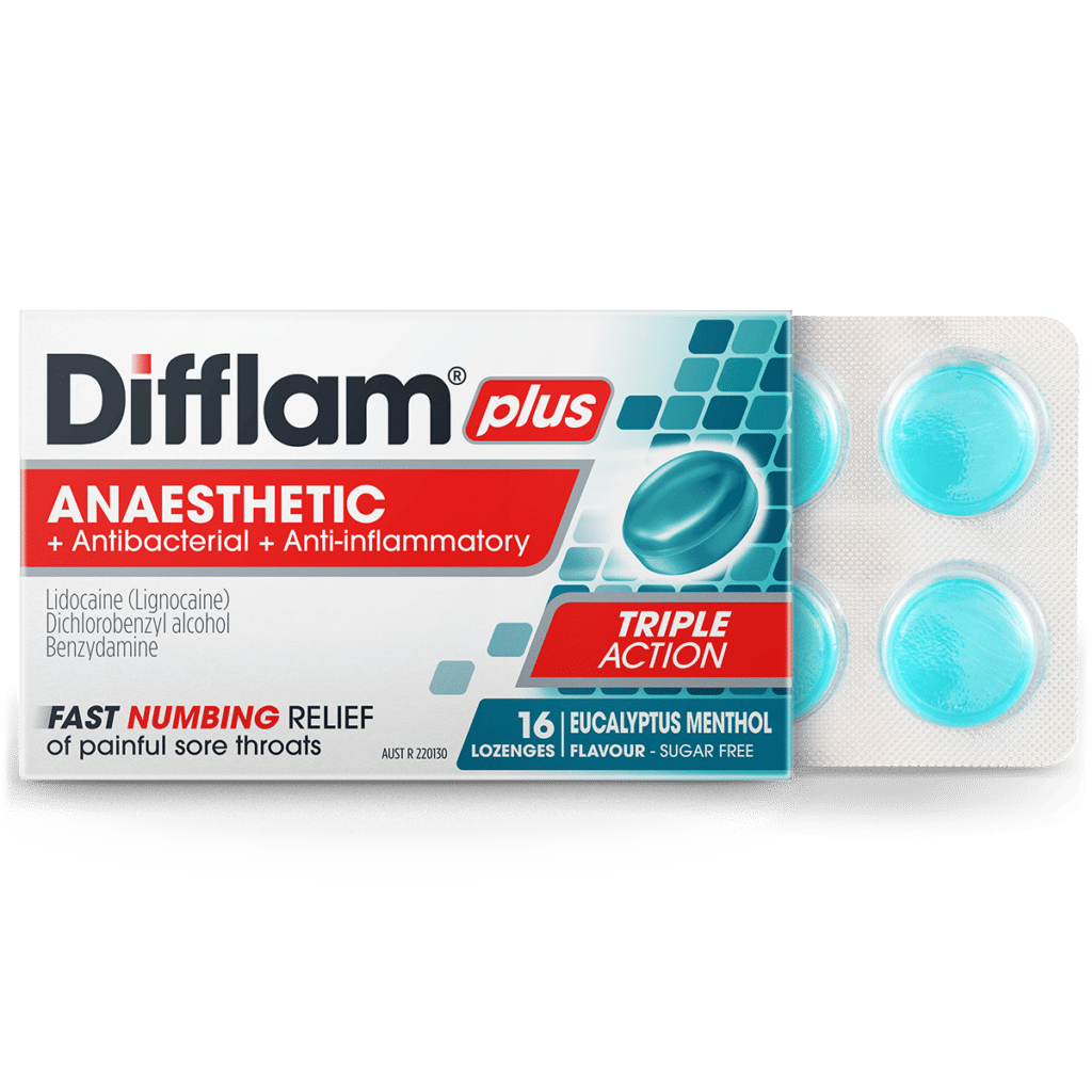 Difflam Plus Anaesthetic Sore Throat Lozenges Eucalyptus & Menthol Flavour