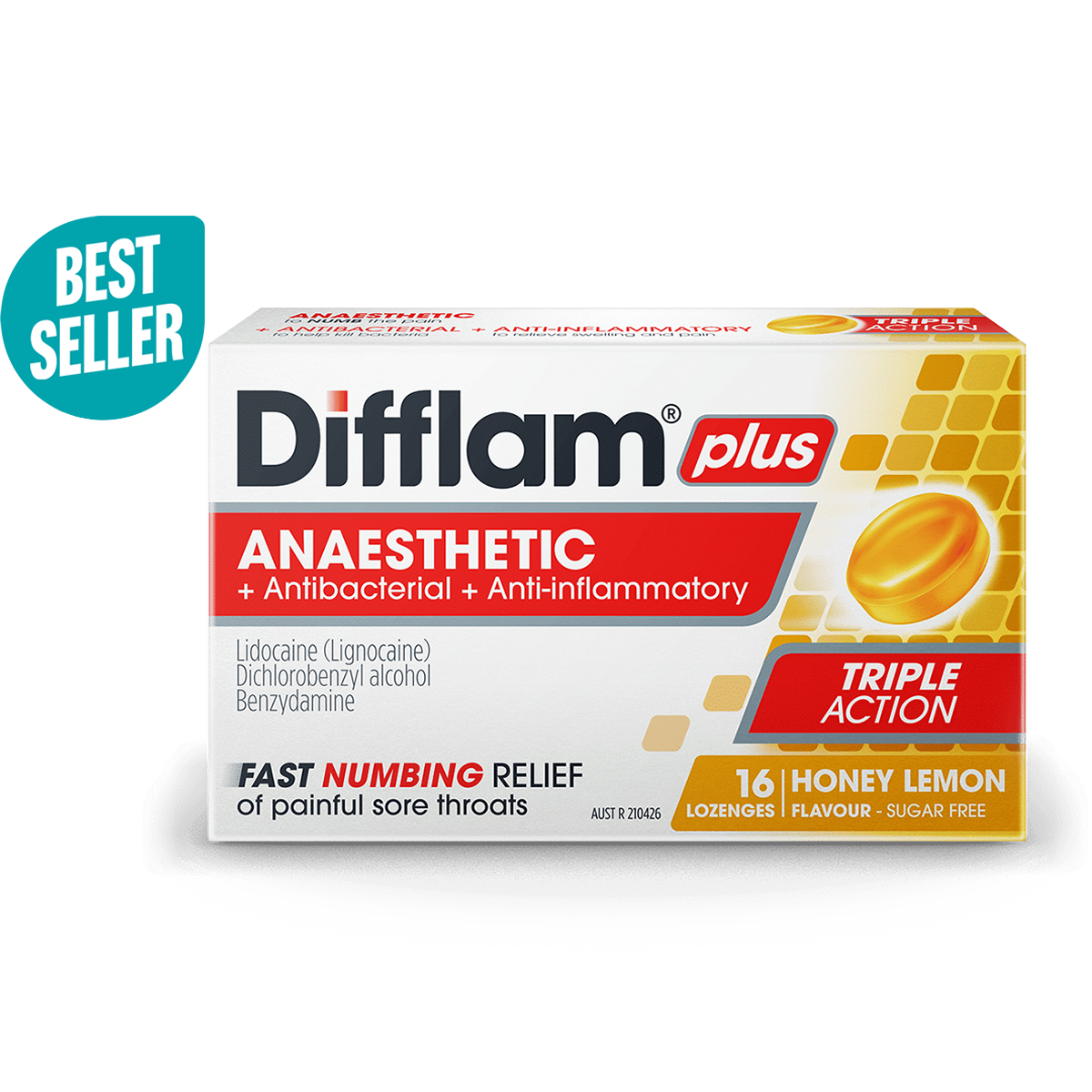 Difflam Plus Anaesthetic Sore Throat Lozenges Honey Lemon Flavour