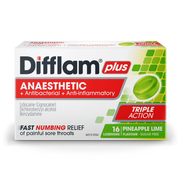 Difflam Plus Anaesthetic Sore Throat Lozenges Pineapple & Lime Flavour