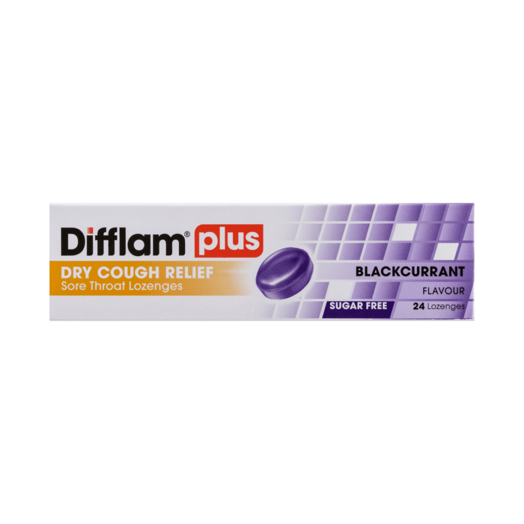Difflam Plus Dry Cough Relief Sore Throat Lozenges Blackcurrant Flavour