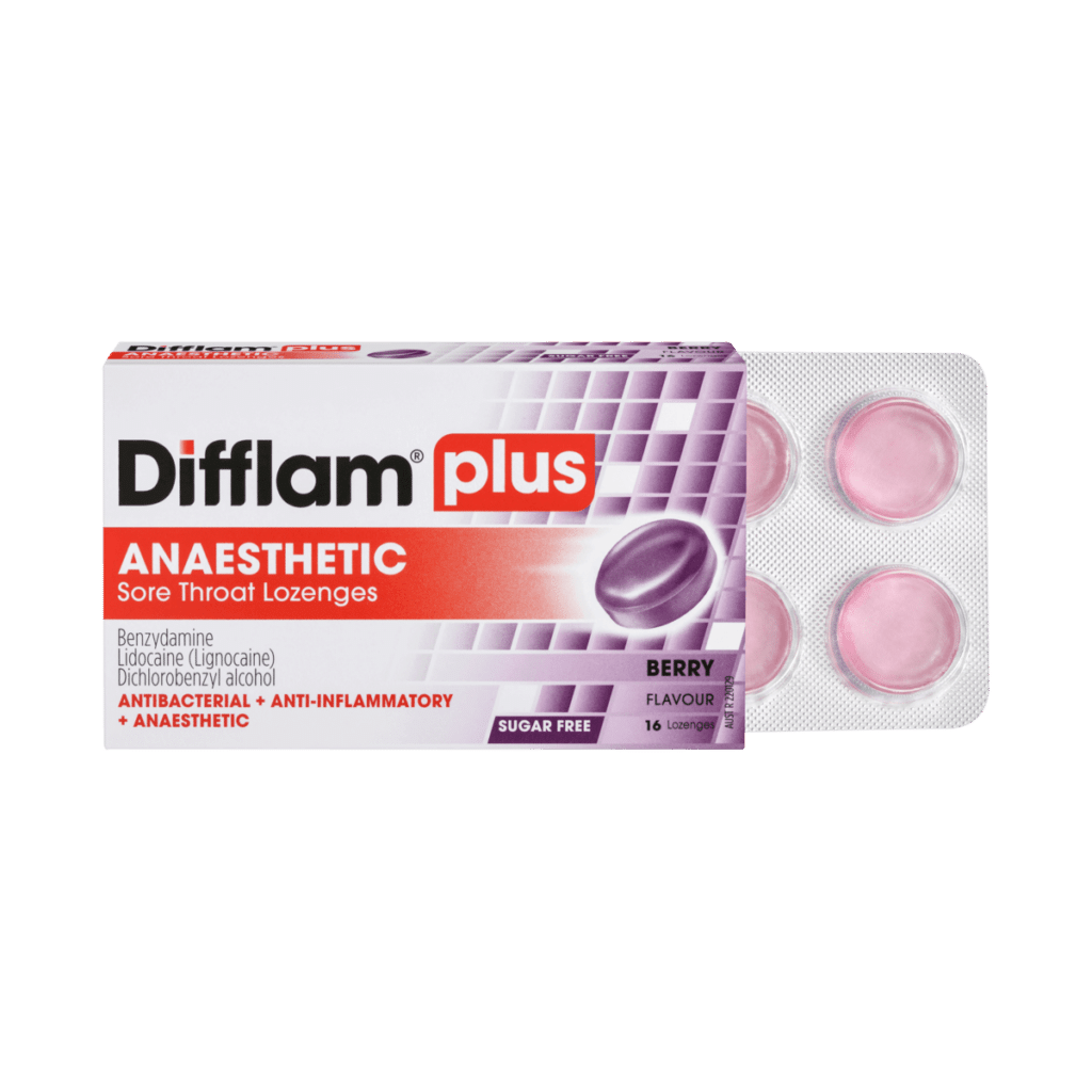 Difflam Plus Anaesthetic Sore Throat Lozenges Berry Flavour