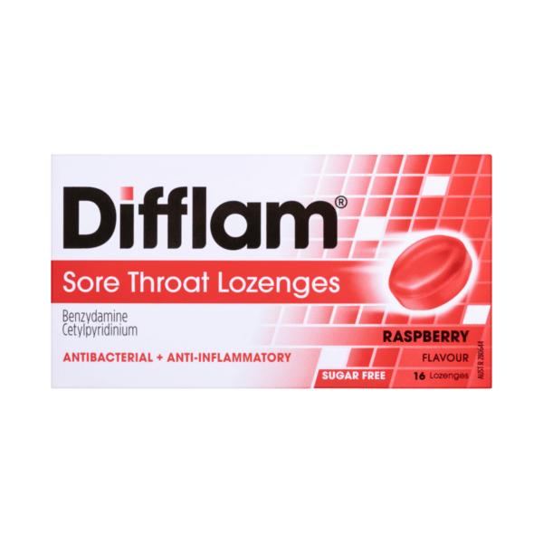 Difflam Sore Throat Lozenges Raspberry Flavour