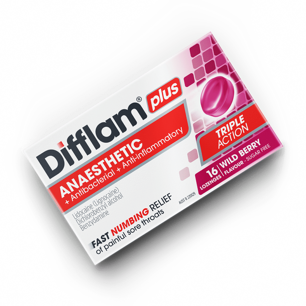 Difflam Plus Anaesthetic Sore Throat Lozenges Wild Berry Flavour 16
