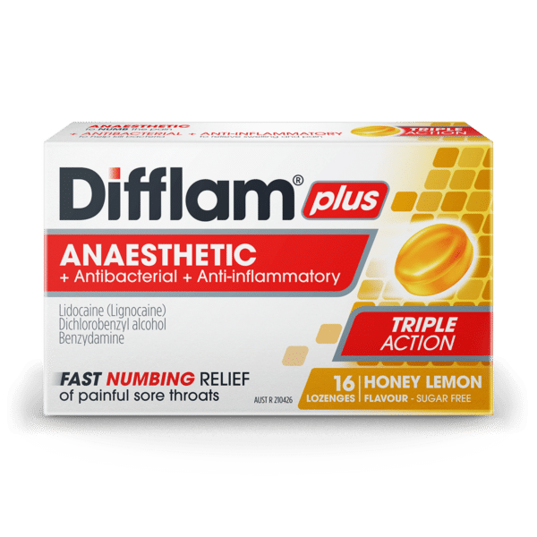 Difflam Plus Anaesthetic Sore Throat Lozenges Honey & Lemon Flavour