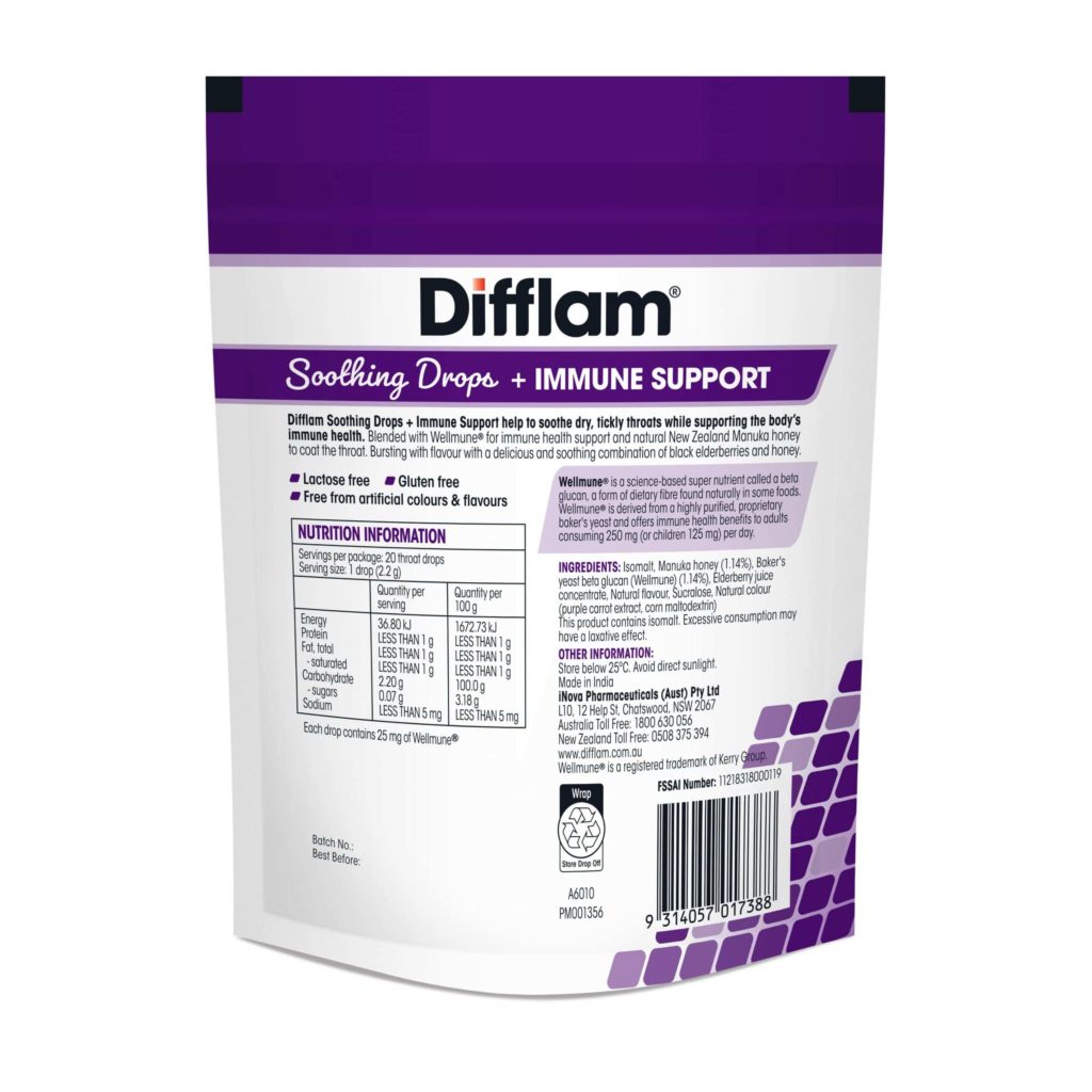 Difflam Soothing Drops + Immune Support Black Elderberry flavour