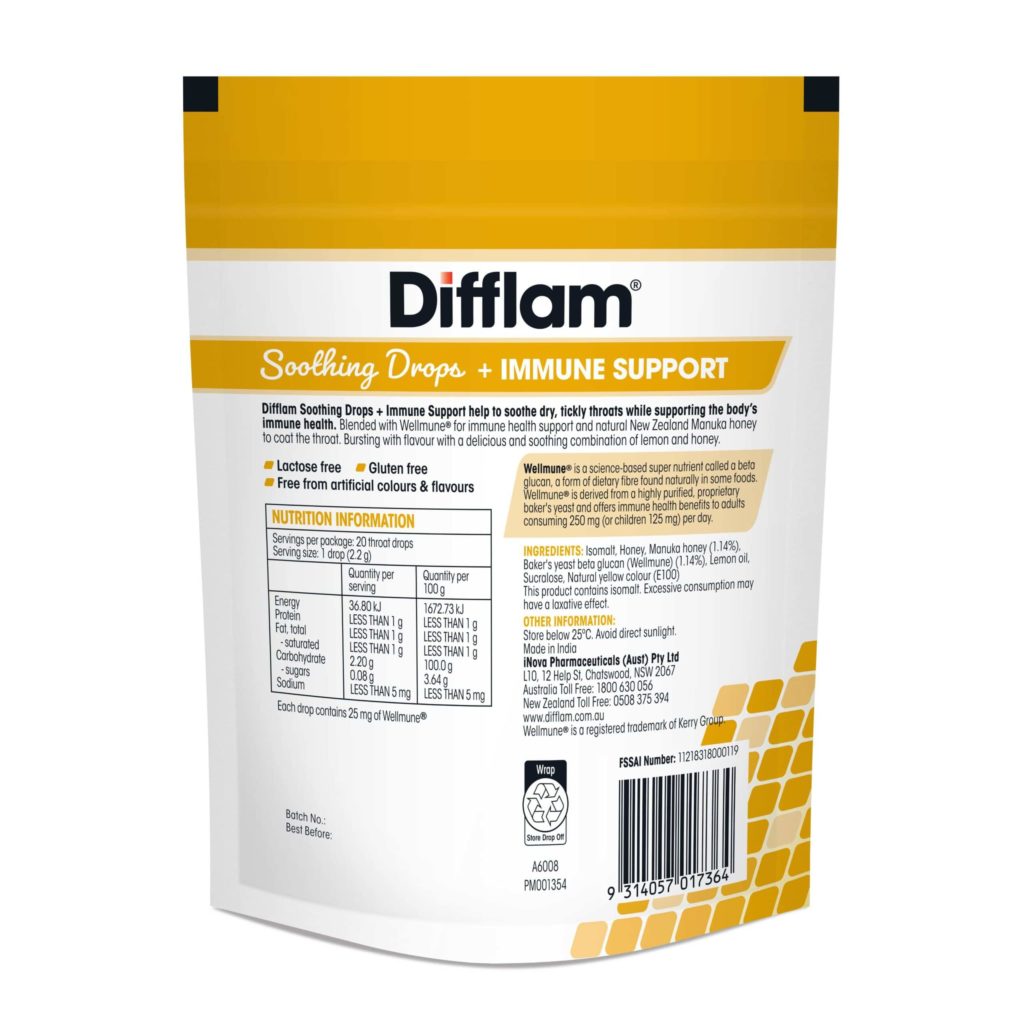 Difflam Soothing Drops + Immune Support Honey & Lemon flavour 20s