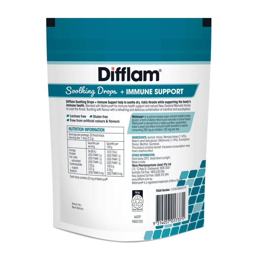 Difflam Soothing Drops + Immune Support Menthol Eucalyptus flavour