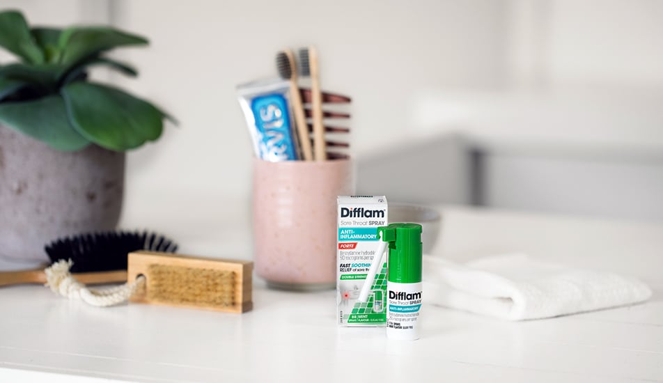 Difflam Anti Inflammatory Spray On Vanity Bench