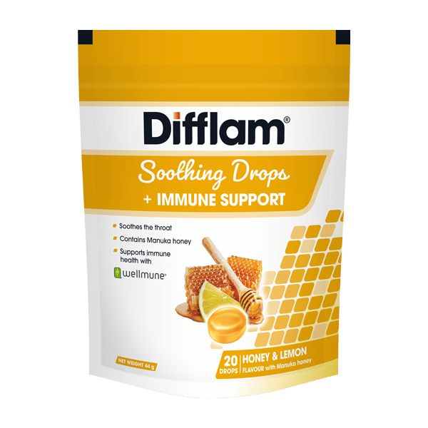 Difflam Soothing Drops + Immune Support Honey & Lemon flavour 20s