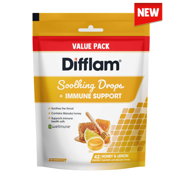 Difflam Soothing Drops + Immune Support Honey & Lemon flavour 42s