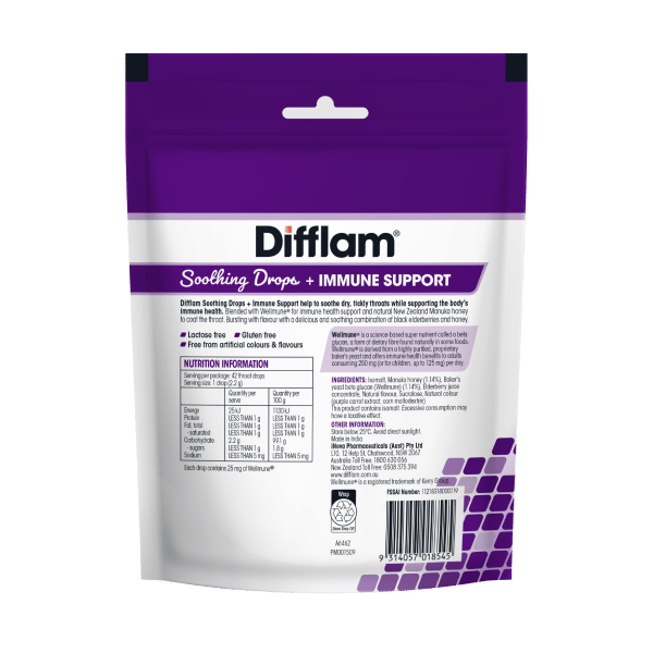 Difflam Soothing Drops + Immune Support Black Elderberry flavour 42