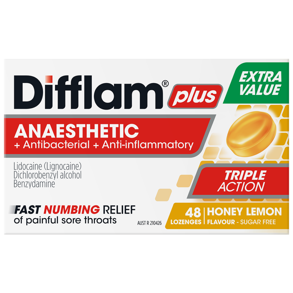 Difflam Plus Anaesthetic Sore Throat Lozenges Honey & Lemon Flavour