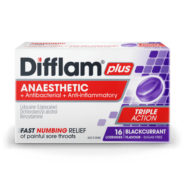 Difflam Plus Anaesthetic Lozenges Blackcurrant Flavour