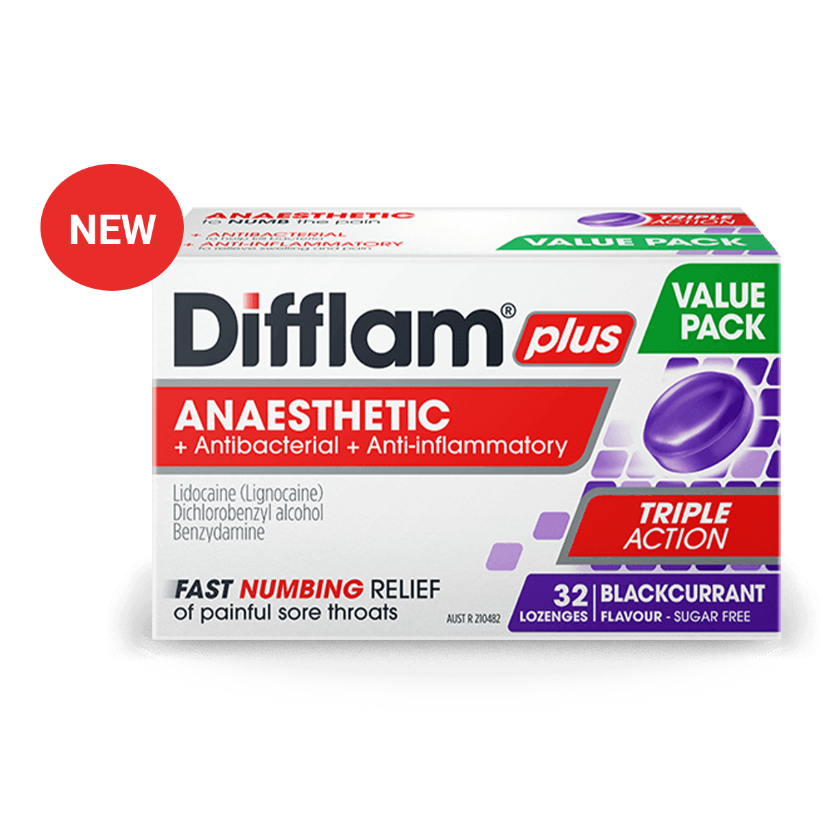 Difflam Plus Anaesthetic Lozenges Blackcurrant Flavour
