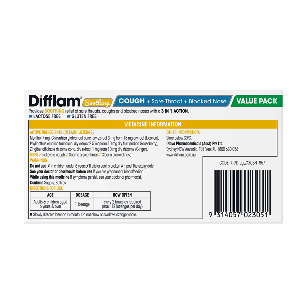 Difflam Soothing Cough + Sore Throat + Blocked Nose 32