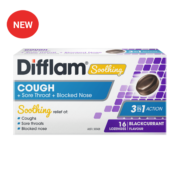 Difflam Soothing Cough + Sore Throat + Blocked Nose Lozenges Blackcurrant