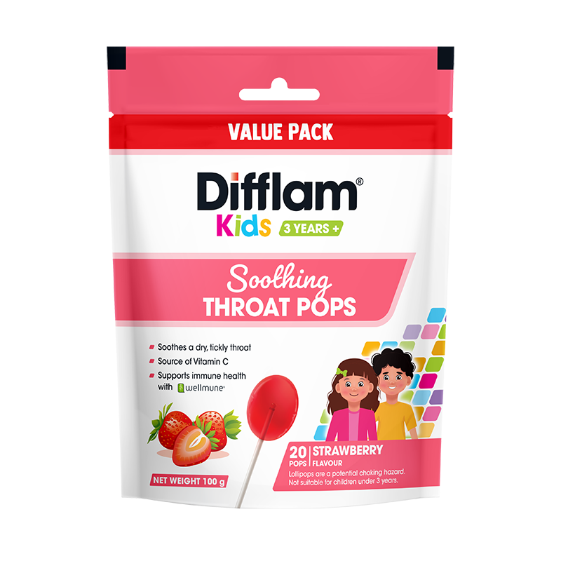 Difflam Kids Soothing Throat Pops Strawberry 20 Lollipops