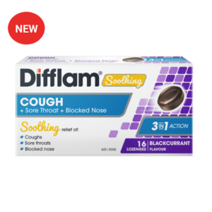 Difflam Soothing Cough + Sore Throat + Blocked Nose Lozenges Blackcurrant